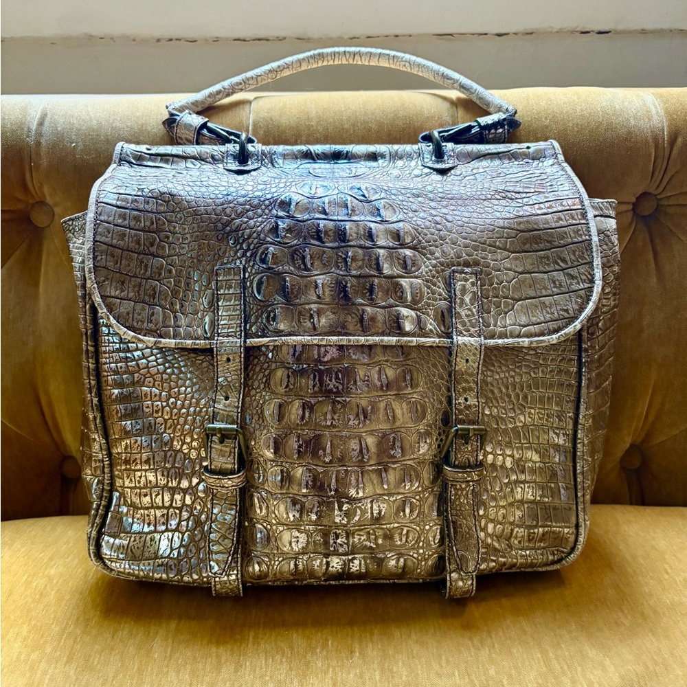 Dries Van Noten Metallic Embossed Alligator Satchel